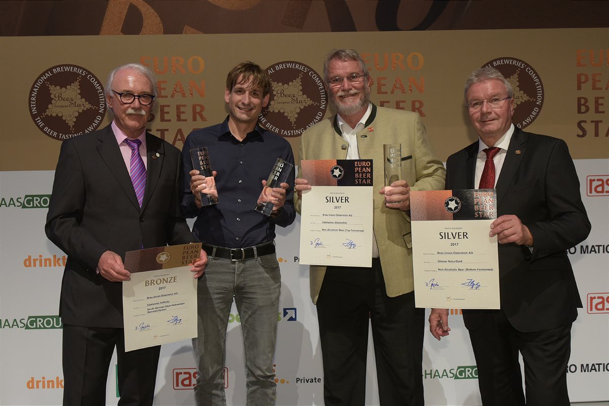 Edelweiss Hofbräu, Gösser NaturGold und Edelweiss Alkoholfrei mit European Beer Star 2017 ausgezeichnet