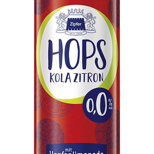 Zipfer HOPS 0,0 Kola Zitron für unterwegs perfekt dosiert auch in der schlanken 0,33l Dose.